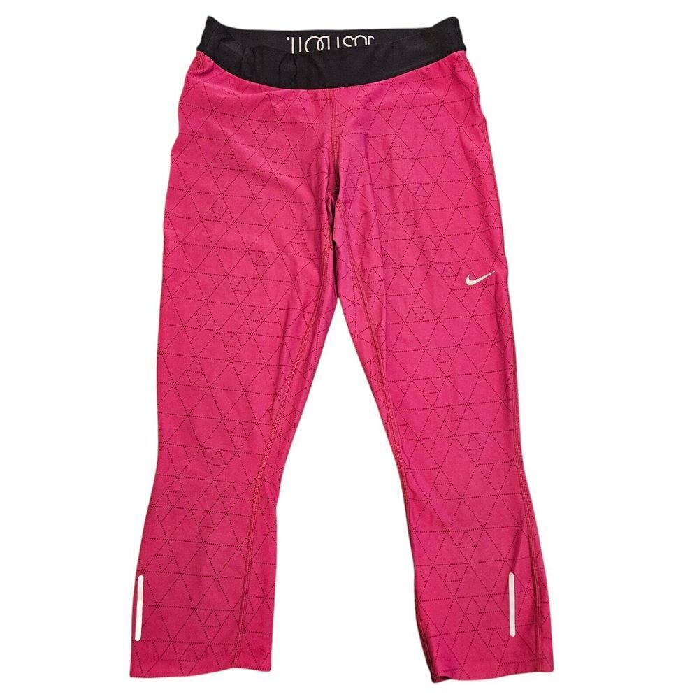 Nike Dri-Fit Athletic Leggings Sz Medium Just Do It Fuchsia‎ Pink Cropped Capri
